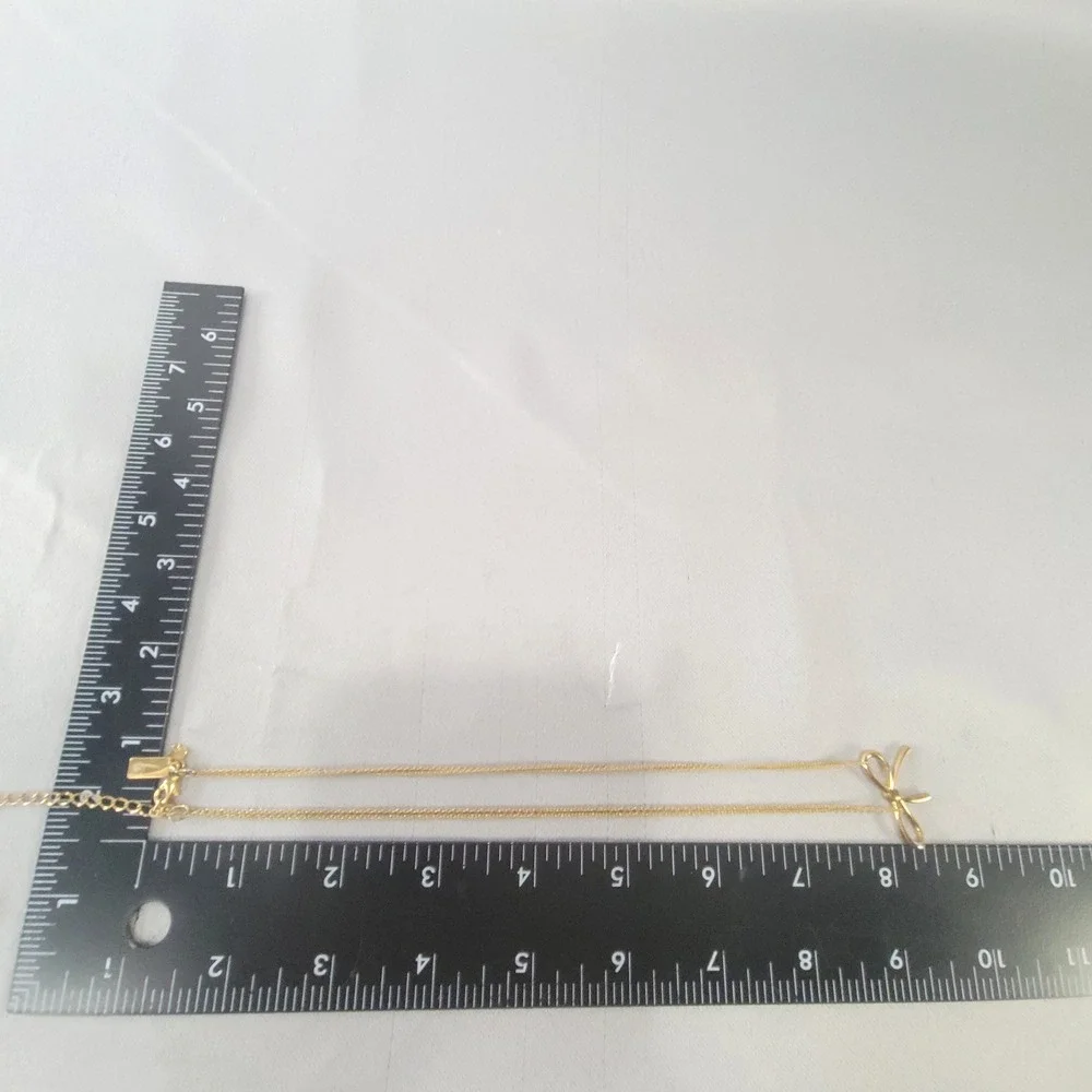 Kate Spade Ribbon Bow Necklace Women Gold Tone Crystal Accent Double Strand